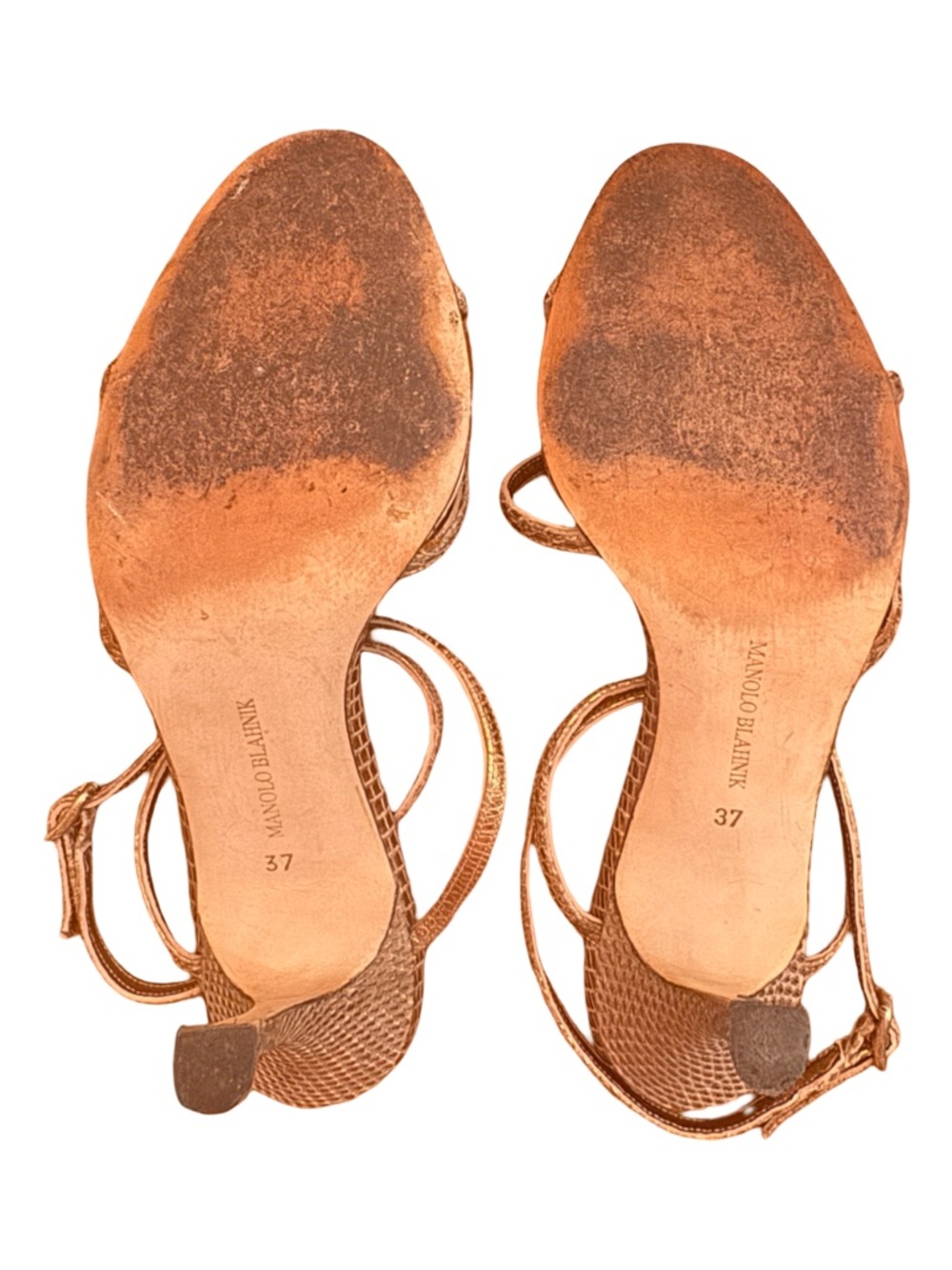 Manolo Blahnik Metallic Gold Strappy Slingback Heels - Picture 9 of 9